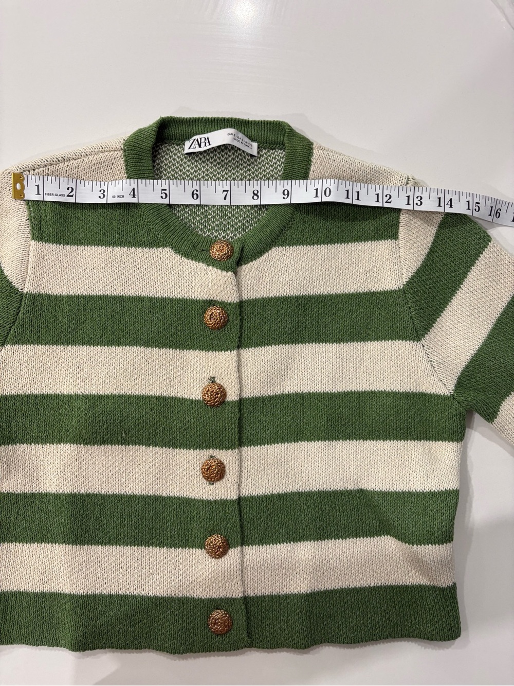 ZARA Green & Cream Striped Knit Cardigan Size Small - Picture 7 of 10